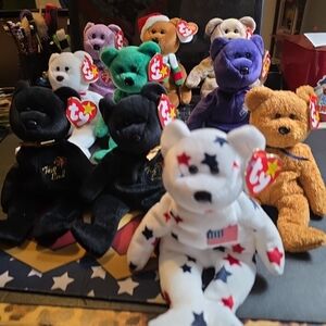 Ty Beanie Babies Collection - Black, White, Green, Purple, Orange, Brown